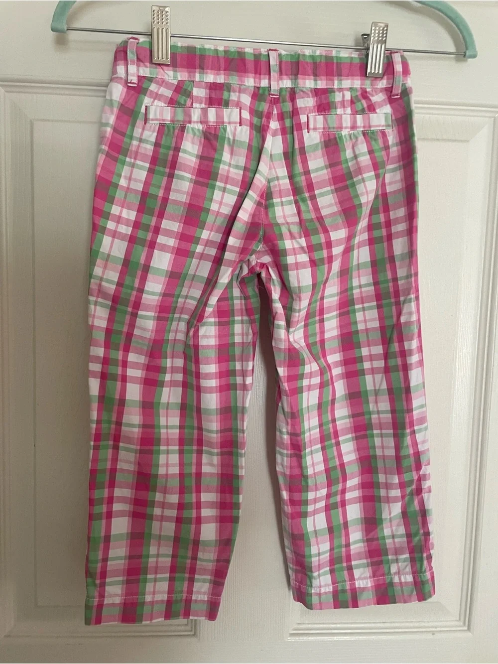 Gymboree Girls Pink & Green Plaid Capri Pants - Casual Pull-On Style
